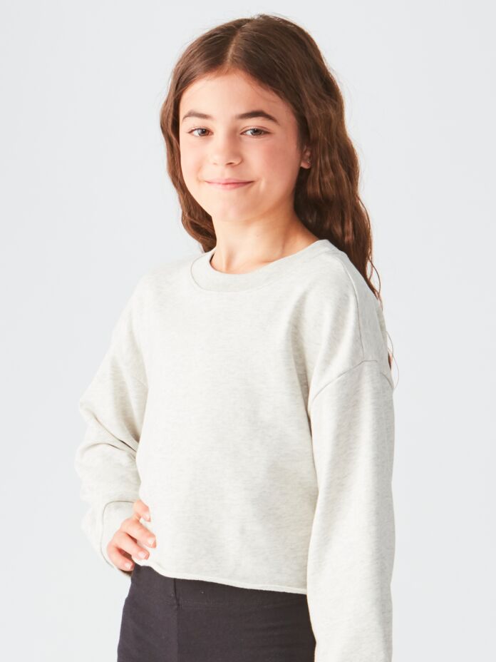 Studio Essentials Girls Raw-Edge Crop Crewneck Sweater Thumbnail