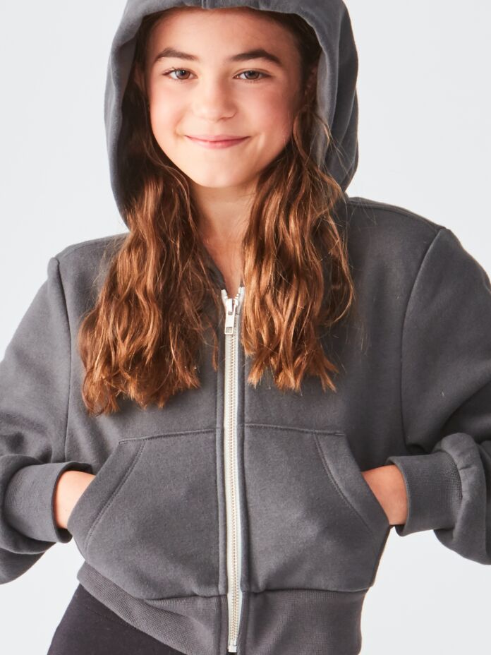 Studio Essentials Girls Crop Full-Zip Fleece Hoodie Thumbnail