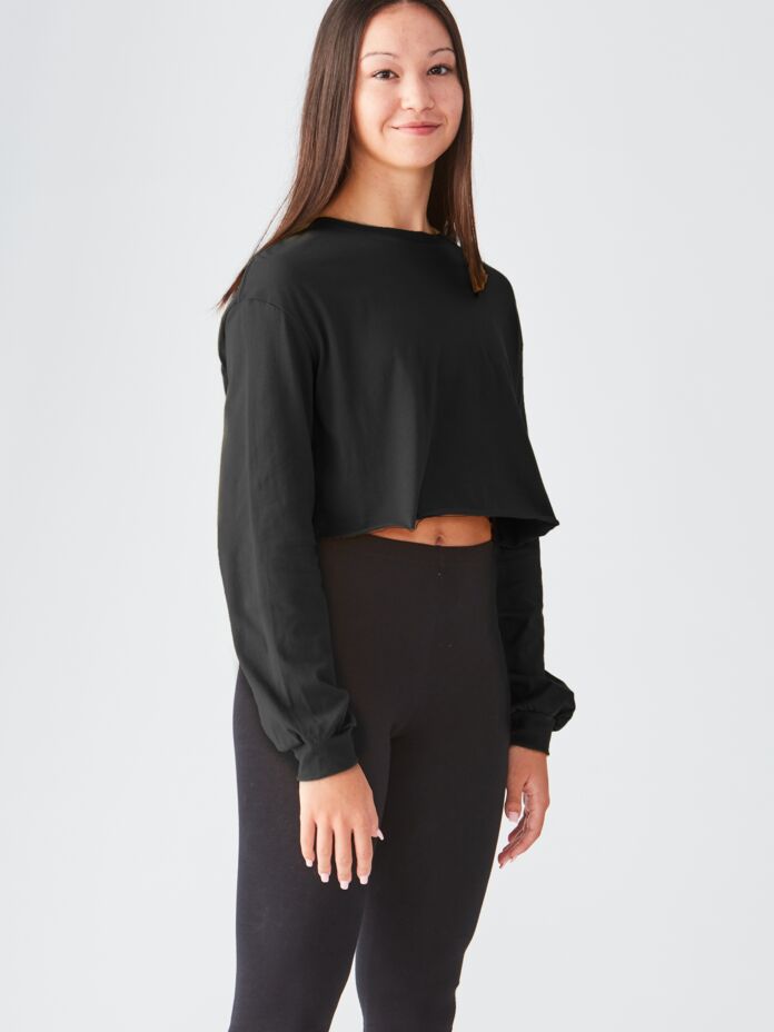 Studio Essentials Ladies Boxy Raw Edge Long Sleeve Crop T-Shirt Thumbnail