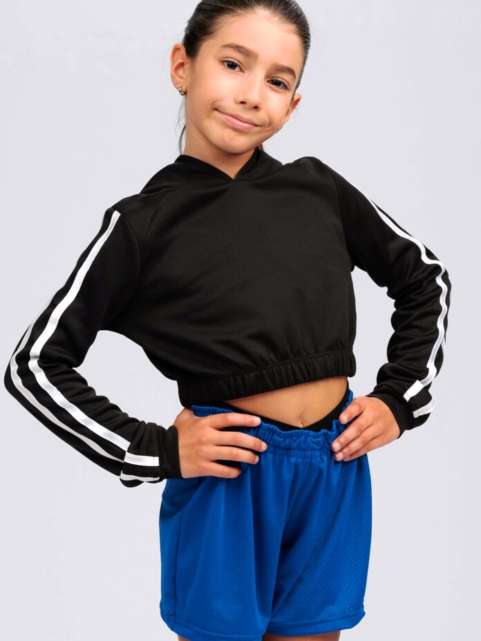 Girls Striped Sleeve Cropped Hoodie Thumbnail