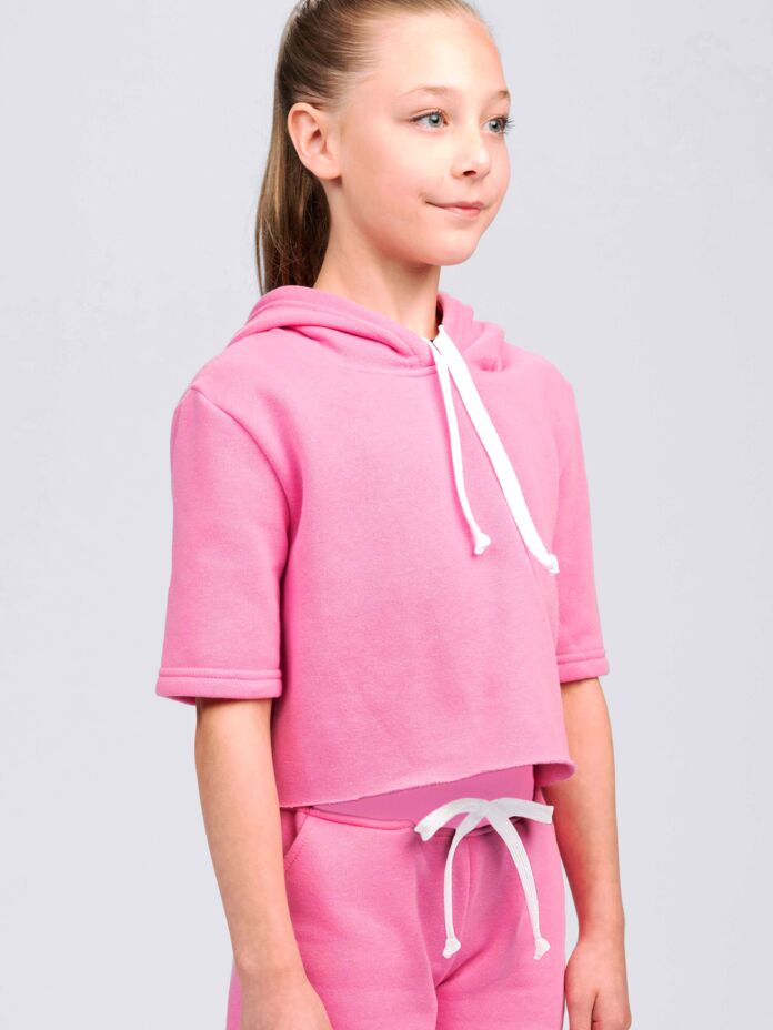Studio Essentials Girls Short Sleeve Raw Edge Crop Hoodie Thumbnail