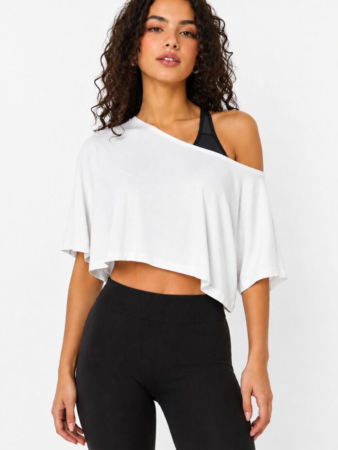 Studio Essentials Off Shoulder Crop T-Shirt Thumbnail